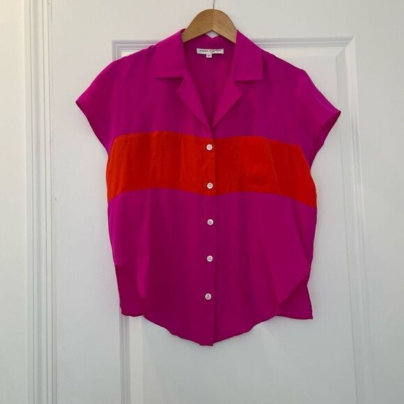 Amanda Uprichard Silk Color Block Blouse Size Small Orange and Pink - Picture 1 of 4